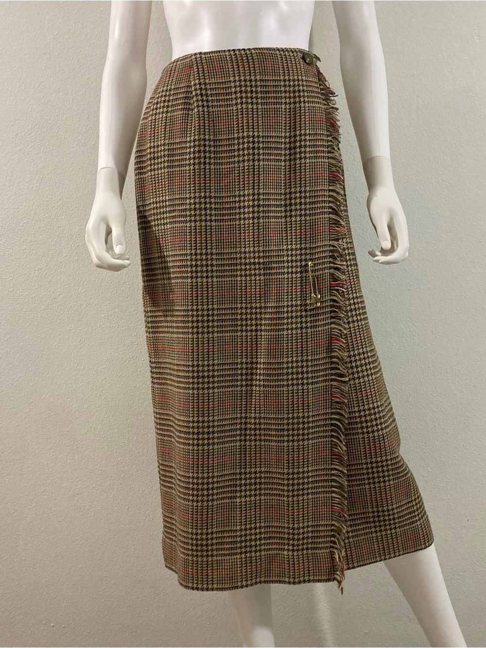 Wool Plaid Wrap Skirt, Vintage 1990’s Preppy David Brooks Skirt